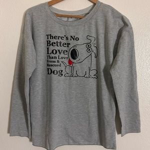 LILI CLOTH Long Sleeve Graphic Tee for Rescue Dog Owners Women Size Small Gray
